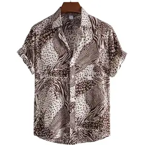 high quality designer mens shirts summer beach loose short sleeve patchwork button up casual shirts for men