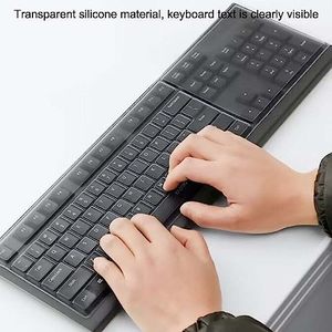 Tastiera in Silicone per <span class=keywords><strong>PC</strong></span> trasparente universale con coperchio per tastiera 104/107 con tasti Standard Ultra-sottile impermeabile antipolvere - Product Image 4