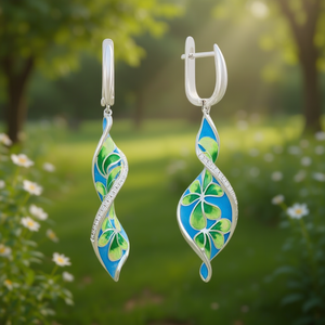 Orecchini Pendenti E4825 in Oro Bianco con Cristalli e Strass, Design Floreale, Gioielli da Festa Bohémien per Donna - Product Image 2