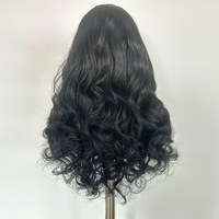 Wig Serat Sintetis Premium Futura Fibra HD 13*4 Lace Front Free Part Panjang Keriting Hitam Bergelombang Matte Tahan Panas