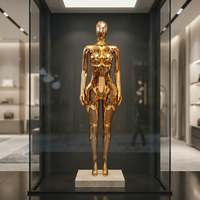 Mannequin de Couture Femme Grande Taille Chromé BBL, Modèle Corps Entier, Doré Brillant, en Plastique PP, Pose Debout pour Femmes Courbes