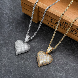 จี้รูปหัวใจ, เครื่องประดับฮิปฮอป, เครื่องประดับ, สร้อยคอซ้อนสำหรับผู้ชายและผู้หญิง, ทองแดงประดับเพชรซิร์คอน, จี้รูปหัวใจสีพีช - Product Image 3