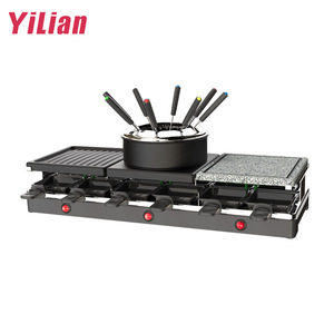 Gril à <span class=keywords><strong>raclette</strong></span> électrique 3 en 1 avec 12 casseroles en acier de style moderne pour les fêtes et les barbecues domestiques - Product Image 1