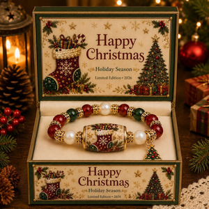 Christmas <b>Beaded</b> <b>Bracelet</b> Xmas Tree Pendant Red Green Pearl Bead Ladies Party Accessory Christmas Present With Gift Box - Product Image 4