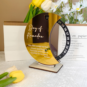 Ornements de compte à rebours en bois de haute qualité pour l'Aïd Moubarak <span class=keywords><strong>avec</strong></span> <span class=keywords><strong>calendrier</strong></span> de compte à rebours rotatif, ornement de bureau - Product Image 3