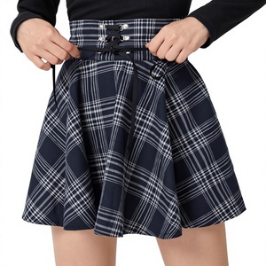 Falda mini plisada a cuadros para mujer con logo OEM personalizado, cintura alta, cordones frontales, estilo preppy. - Product Image 3