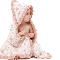 Handuk Bayi Berkerudung Katun Muslin 100% Grosir, Handuk Mandi Kain Kasa Bermotif Bunga Lucu, Lembut dan Menyerap Air, Handuk Bayi Perempuan Berkerudung