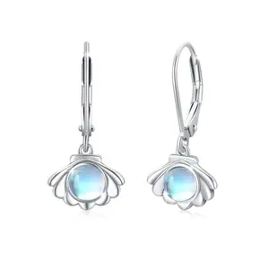 Fine Shell Moonstone Dangle Earrings 925 Sterling Silver Drop Earrings Fashion Beach Jewelry For Women Girls