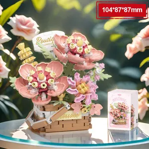 Leg0 cesto di fiori di rosa di girasole piccoli granuli da costruzione decorazione floreale regalo di compleanno di San Valentino