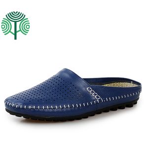 Chaussons décontractés <span class=keywords><strong>pour</strong></span> hommes en cuir de vache brut, à bout ouvert, mocassins, chaussures en cuir véritable <span class=keywords><strong>pour</strong></span> l'extérieur, vente chaude - Product Image 1