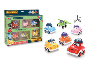 Jouet de voiture en plastique à rétrofriction style Q mignon, ensemble de 6 véhicules (camion de pompiers, <span class=keywords><strong>taxi</strong></span> et avion) pour enfants de 2 à 7 ans, Toysmax Modèle LX1119409 - Product Image 2