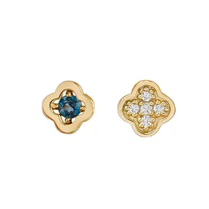 925 Sterling Silver 14K Gold Plated Gemstone Zircon Vintage Flower Design London Blue Topaz Earrings