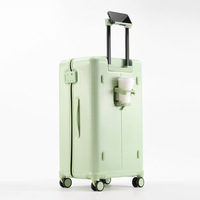 Valise de voyage à roulettes légère de luxe 20/24/26/28 pouces, à rayures verticales, coque rigide en PC, porte-gobelet, support pour téléphone, serrure TSA