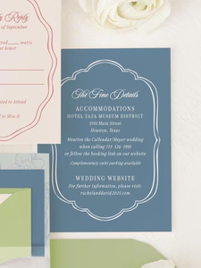 <span class=keywords><strong>การ์ด</strong></span>เชิญงานแต่งงานและลายดอกไม้ที่มีความสนุกสนาน: สีฟ้า สีชมพูอมแดง และสีเขียว พร้อมริบบิ้นและตราประทับขี้ผึ้ง - Product Image 6