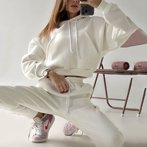 Survêtements pour femmes avec logo personnalisé deux pièces surdimensionné vierge éponge français imprimé surdimensionné sweat à capuche pour femmes ensemble survêtement - Product Image 6