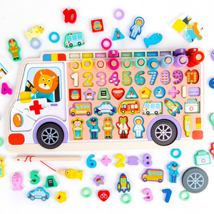 Hot Selling Montessori Baby Wooden Bus Fishing Shape Matching Board Game Educational Math Learning Toys for Kids Boys Girls - Product Image 2