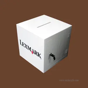 Witte En Heldere Acryl Donatiebox Met Lock Lucite Stembiljet Suggestie Geldkist Met Achterdeur Afsluitbare Doos Voor Enquêtes Tips