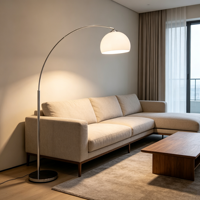 Moderne Bogenstandleuchte, Chrom-Silberne Angelruten-Stehlampe mit Weißem Kuppelschirm für Wohnzimmer Sofa-Seite Heim-Dekoration