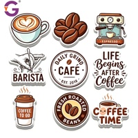 Pegatina troquelada personalizada de vinilo impermeable de grado profesional con impresión a doble cara para empaques de marcas de café