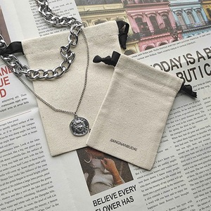High Quality Soft Cotton Linen Drawstring Pouch <b>Mini</b> Cotton Linen Jewelry Drawstring Gift Bag With Custom logo - Product Image 3