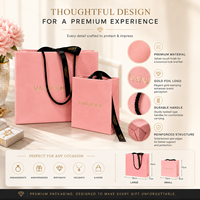 Sac cadeau rose de luxe avec logo personnalisé, sac d'emballage pour bijoux, sac de shopping en papier premium avec poignée en ruban noir pour cadeaux et vente au détail