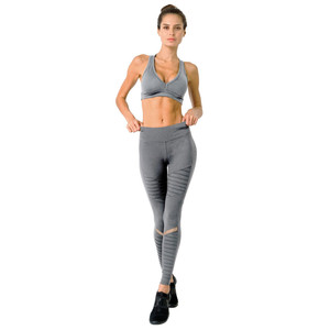 Leggings athlétiques à taille basse côtelés avec poche cachée et empiècements en mesh - Gris - Product Image 4
