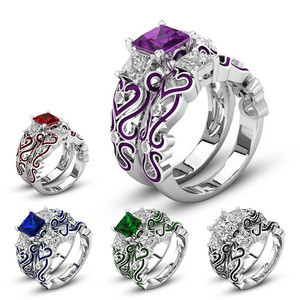 Set di Anelli di Lusso con Gemme Quadrate per Coppie, Gioielli Scintillanti alla Moda per Donne - Product Image 1