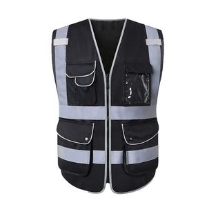 ZUJA سترة حماية عاكسة عاكسة سوداء مع جيوب - Product Image 1