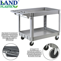 Chariot utilitaire robuste à double niveau de 550 lb en PP, multi-usages, roulettes flexibles antirouille, résistant à l'eau et à l'huile