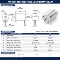 Moteur CC sans balais sans noyau Waillynice 2432RB 12V 24V avec capteur à effet Hall pour bras robotique, pince, outils servo RC