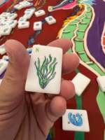 Tuiles de Mahjong Américaines Inspirées de la Vie Marine, Base Blanche, Peintes à la Main, Animaux Océaniques : Poulpe, Méduse, Poisson-Balancier pour le Jeu