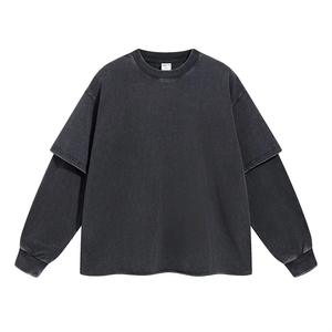 Impression personnalisée logo Sweat-shirt oversize à manches longues pour hommes 100% coton Double couche Vintage lavage à l'acide Sweat-shirt à col rond - Product Image 6