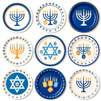 Assiettes en papier Hanouka bleues et argentées, vaisselle jetable pour les célébrations de la fête