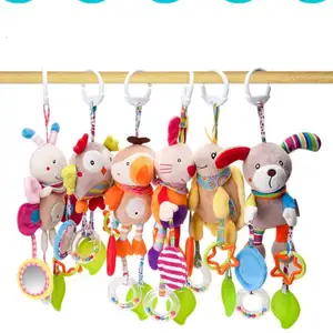 2023 Hot Selling Suppliers Custom Popular Multiple Animals Plush Car Bell Baby Rattles Hanging Bed Bell Gift Set Rattle Toys