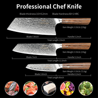 Ensemble de 3 couteaux de chef de cuisine de haute qualité en acier damassé japonais avec manche en bois stabilisé
