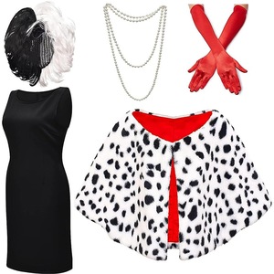 Chal Sexy con estampado <span class=keywords><strong>de</strong></span> leopardo <span class=keywords><strong>para</strong></span> mujer, accesorios <span class=keywords><strong>de</strong></span> Cosplay, perro manchado, capa <span class=keywords><strong>de</strong></span> <span class=keywords><strong>Cruella</strong></span> en blanco y negro, peluca, disfraz <span class=keywords><strong>de</strong></span> fiesta <span class=keywords><strong>de</strong></span> <span class=keywords><strong>Halloween</strong></span> - Product Image 2