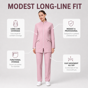 Set di <span class=keywords><strong>Camici</strong></span> Medici Personalizzati con Logo per Donne, Tunica a Maniche Lunghe con Zip, Uniforme Ospedaliera Compatibile con Hijab per Infermiere Musulmane - Product Image 3