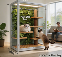 Aire de jeu interactive pour chat Capsule Spatiale - Arbre à chat carré tout-en-un avec toboggan et tunnel, structure d'escalade 3-en-1 et bac à litière fermé pour animaux de compagnie