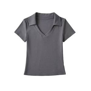 T-Shirt donna estate nuova moda manica corta con scollo a V Retro tinta unita Slim-Fit Casual Chic t-Shirt donna top Mujer - Product Image 2