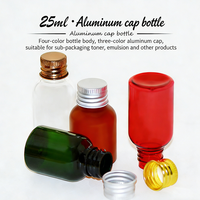 Flacon compact en PET de 25 ml avec bouchon en aluminium et bouchon intérieur en option pour sérum, shampoing et huile essentielle