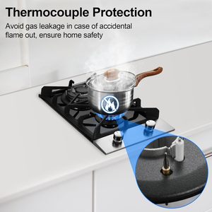 Table de cuisson au gaz propane à <span class=keywords><strong>2</strong></span> brûleurs, 12 pouces, GPL/GN, double combustible, intégrée, plaque de cuisson au gaz, verre trempé noir - Product Image 4