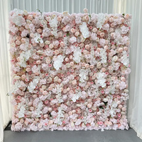 MoKtong Mur de fleurs de champagne 8ft x 8ft 5D avec roses en soie et pivoines à toucher réel, verdure pour mariage élégant et luxueux