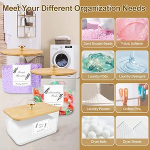 3 Pack Large Rectangle Injection Plastic Organizer Laundry Room Detergent Storage <b>Containers</b> with Lids - Product Image 2