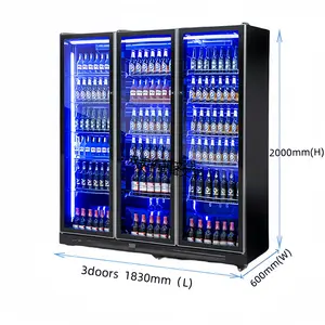 Refrigerador comercial vertical multicapa de 3 puertas para bebidas y refrescos, unidad de refrigeración de gran capacidad, uso en tienda