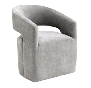 Fauteuil capitonné gris clair 1 pièce avec base sur pieds et roulettes, assise ronde en tissu texturé, mobilier de chambre moderne et écologique - Product Image 4