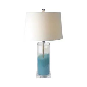 بسيطة الإسكان واضح الاكريليك حامل رومانسية الأزرق والأبيض الملونة زجاج طاولة لغرفة النوم مصابيح
