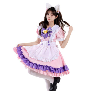 Disfraz de Cosplay de Sirvienta Japonesa, Vestido Lolita Rosa y Morado con Lazo, Disfraz de Alicia para Mujer, Ropa de Escenario Primavera 2025 - Product Image 4
