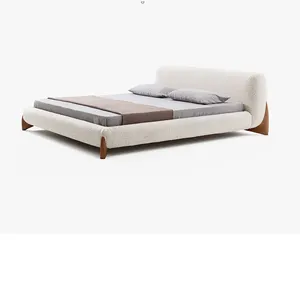 Wabi sabi perabot kamar tidur Dekor rumah putih bingkai tempat tidur modern minimalis halus katun teddy boucle kain tempat tidur