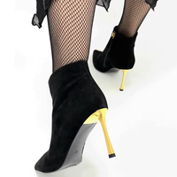 Bottines à talon fin doré de 8 cm, personnalisées, en daim, à bout pointu, pour occasions formelles