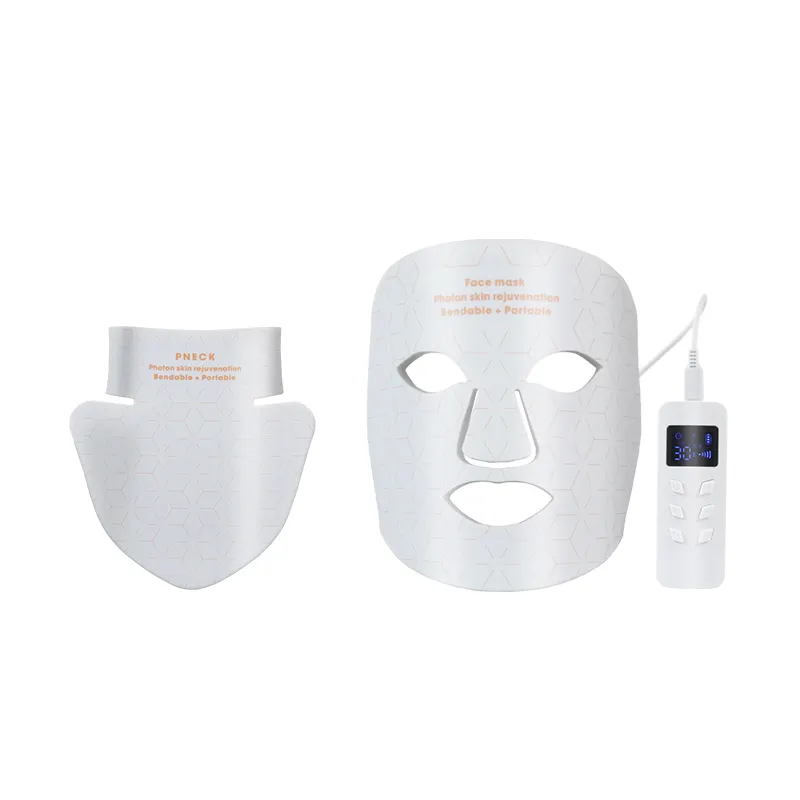 Güzellik Spa Salon kullanımı şarj edilebilir esnek silikon bükülebilir 4 dalgaboyu LED kızılötesi kırmızı ışık tedavisi yüz ve boyun maskesi